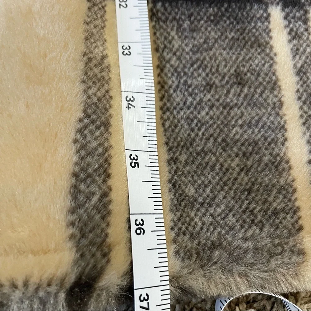 Vintage Y2K 90s Faux Suede Tan & Plaid Reversible Hooded Toggle Coat Jacket - Picture 11 of 13